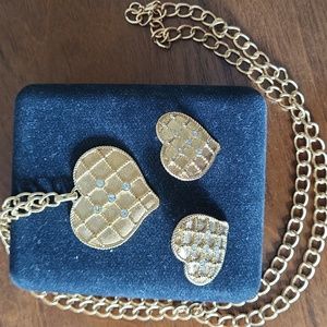 Heart necklace and earrings with crystals costume jewelry